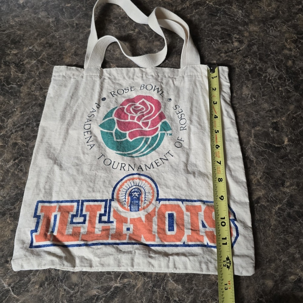 Vintage Illinois Rose Bowl Pasadena Tournament‎ of Roses Canvas Tote Bag - Picture 5 of 6